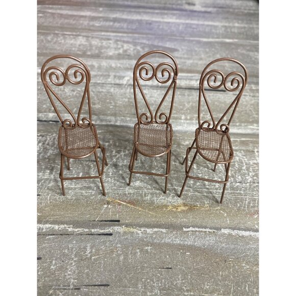 Dollhouse Miniature White Table 2 Chairs Potted Lucky Bamboo Plant Metal Chairs - Picture 9 of 14